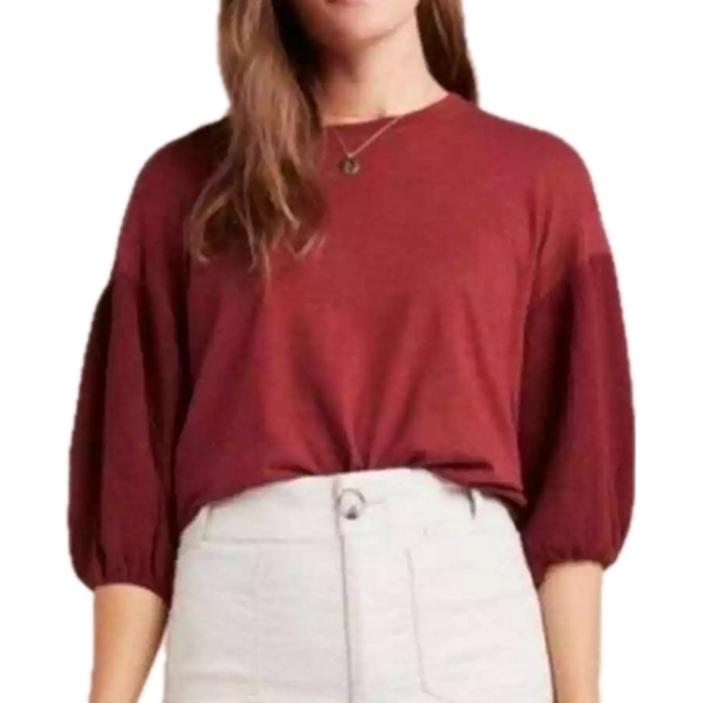 Anthro Top w/Gauze Sleeves - Rust